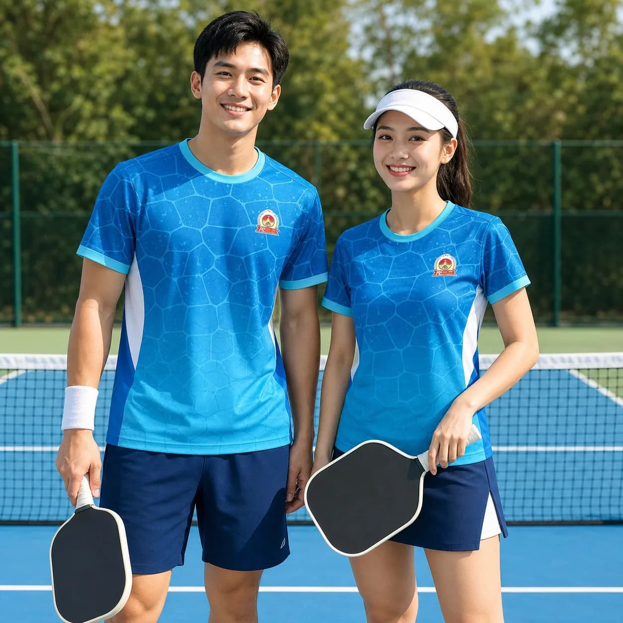 Bộ Quần Áo Pickleball Nam Nữ X24-PB-672 Xanh cyan phối xanh dương navy trắng – Tuyển chọn X24Sport
