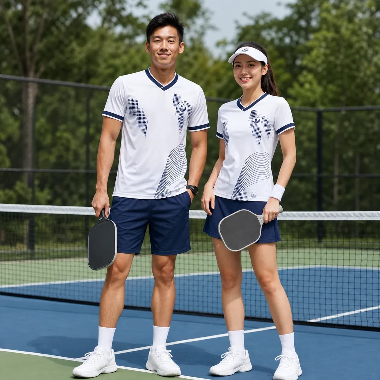 Bộ Quần Áo Pickleball Nam Nữ X24-PB-675 Trắng phối xanh navy xanh dương – Tuyển chọn X24Sport