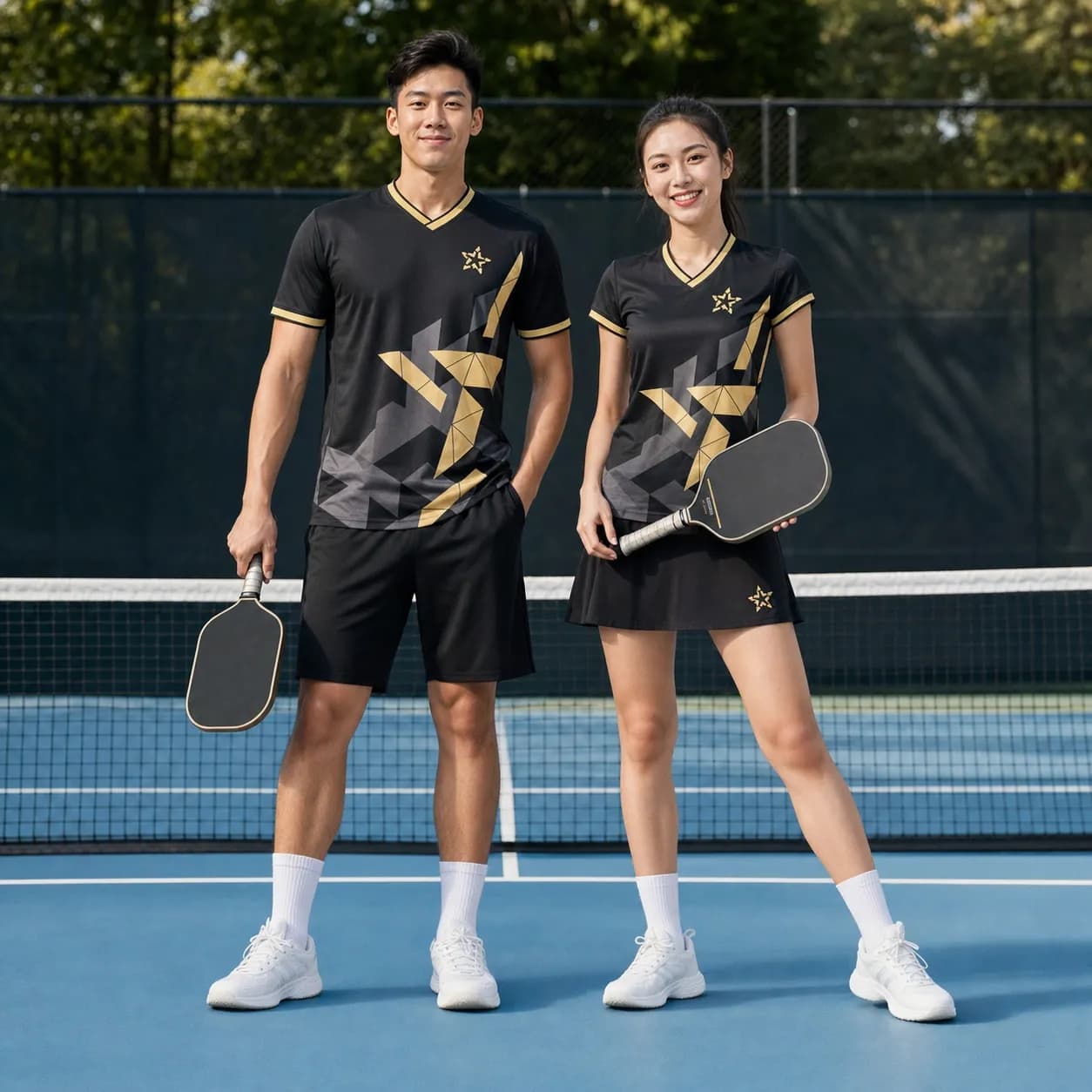 Bộ Quần Áo Pickleball Nam Nữ X24-PB-677 Đen phối vàng gold xám – Tuyển chọn X24Sport