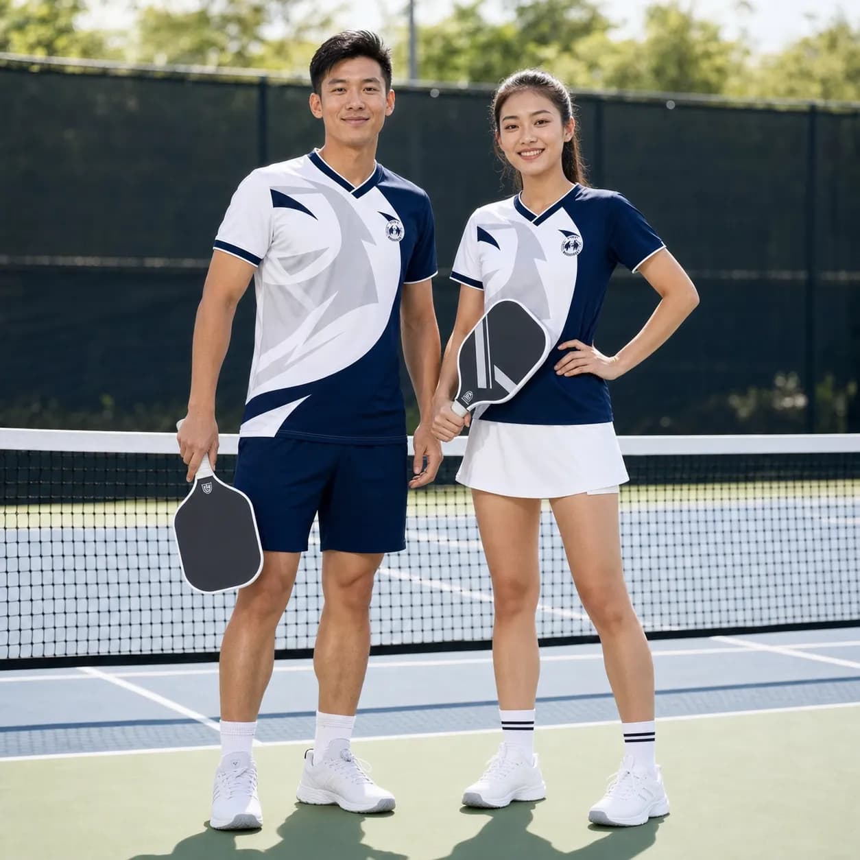 Bộ Quần Áo Pickleball Nam Nữ X24-PB-679 Trắng phối xanh navy xám – Tuyển chọn X24Sport