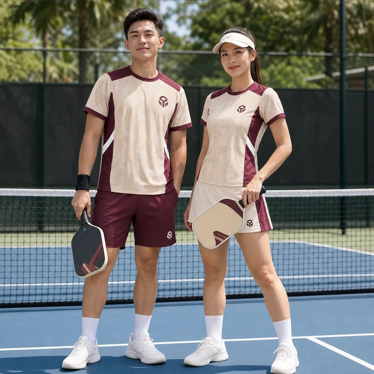 Bộ Quần Áo Pickleball Nam Nữ X24-PB-680 Kem phối đỏ đô trắng – Tuyển chọn X24Sport