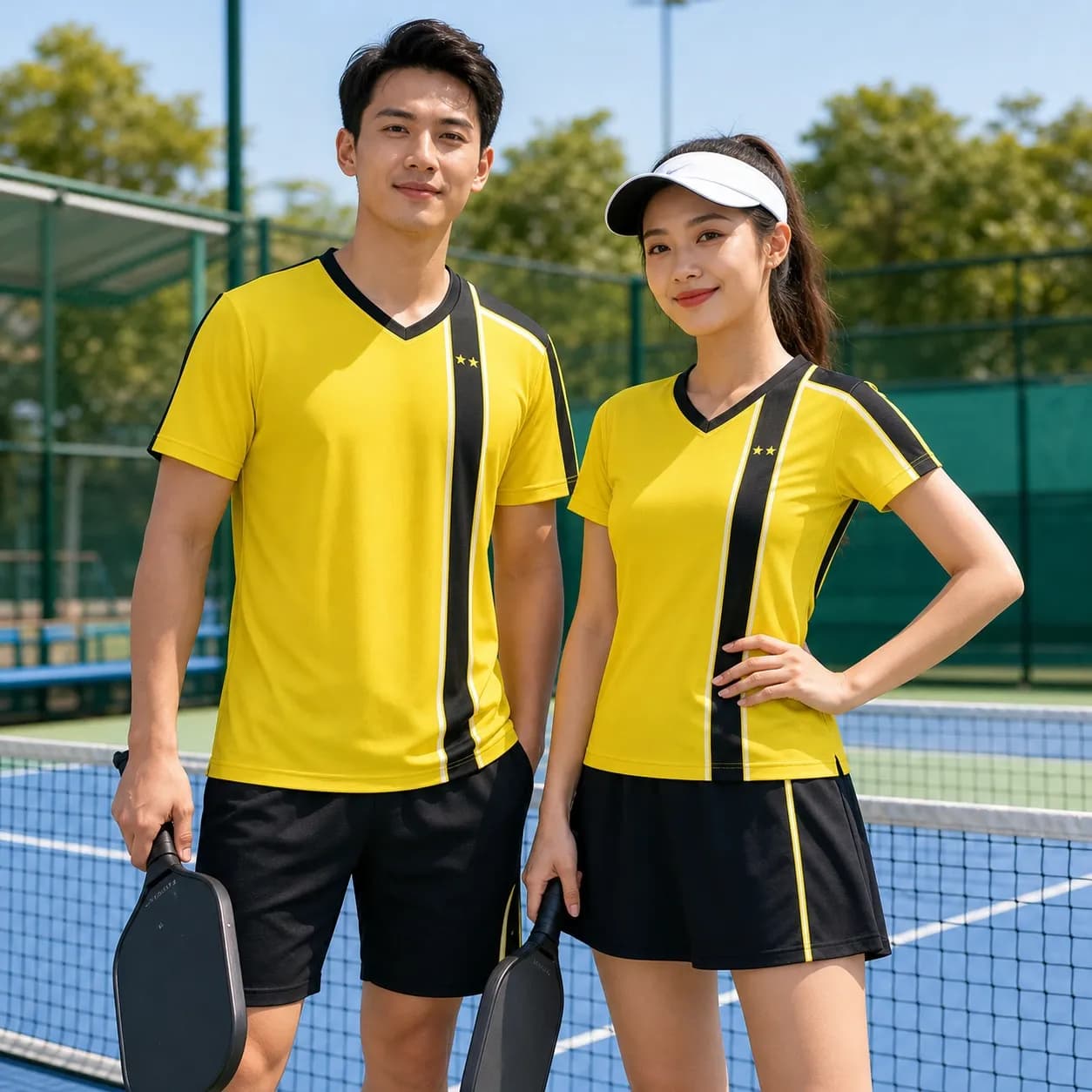 Bộ Quần Áo Pickleball Nam Nữ X24-PB-688 Vàng phối đen trắng – Tuyển chọn X24Sport