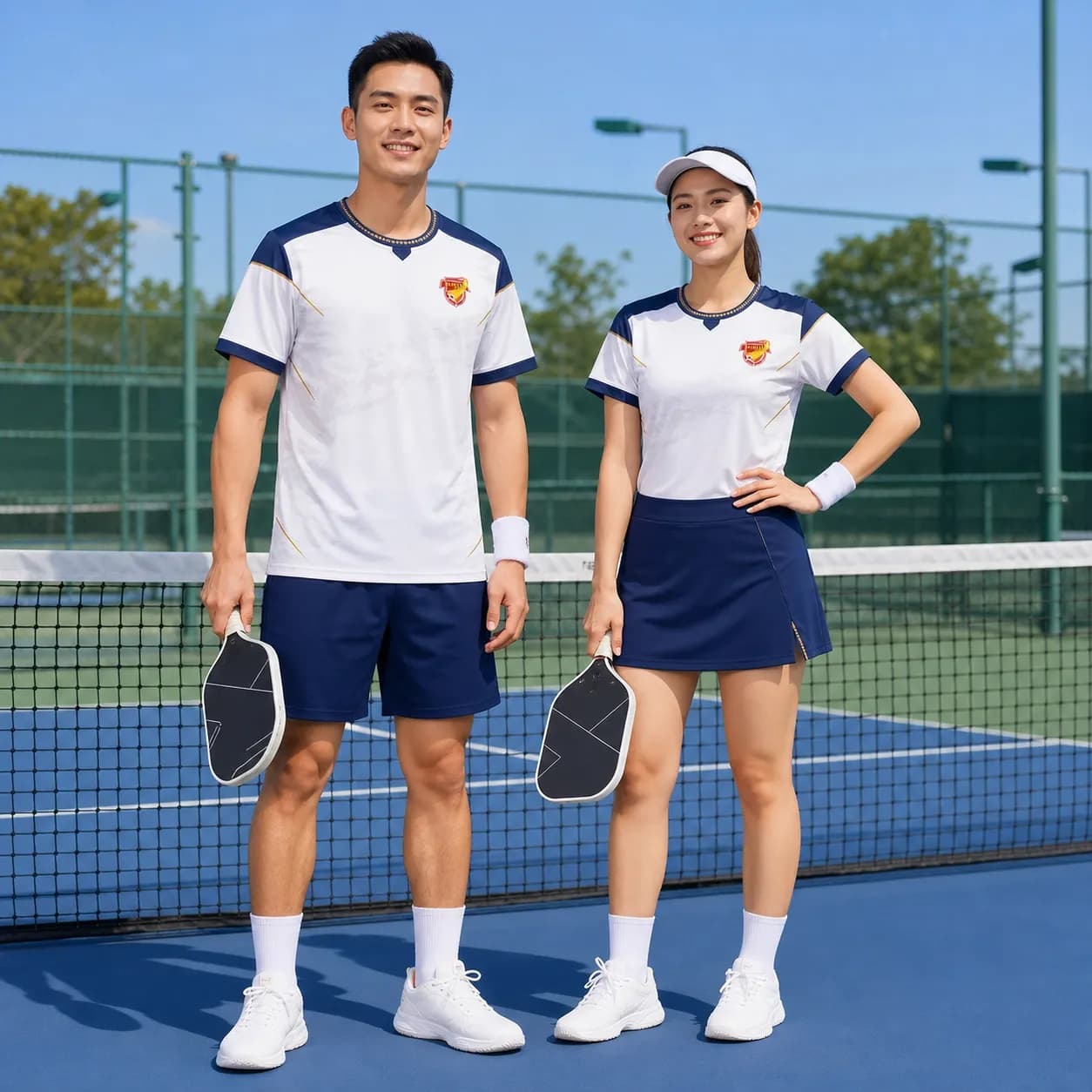 Bộ Quần Áo Pickleball Nam Nữ X24-PB-689 Trắng phối xanh navy vàng – Tuyển chọn X24Sport