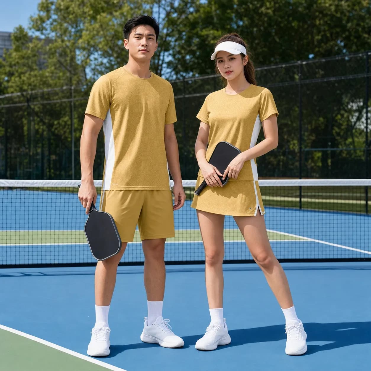 Bộ Quần Áo Pickleball Nam Nữ X24-PB-690 Vàng gold phối trắng – Tuyển chọn X24Sport