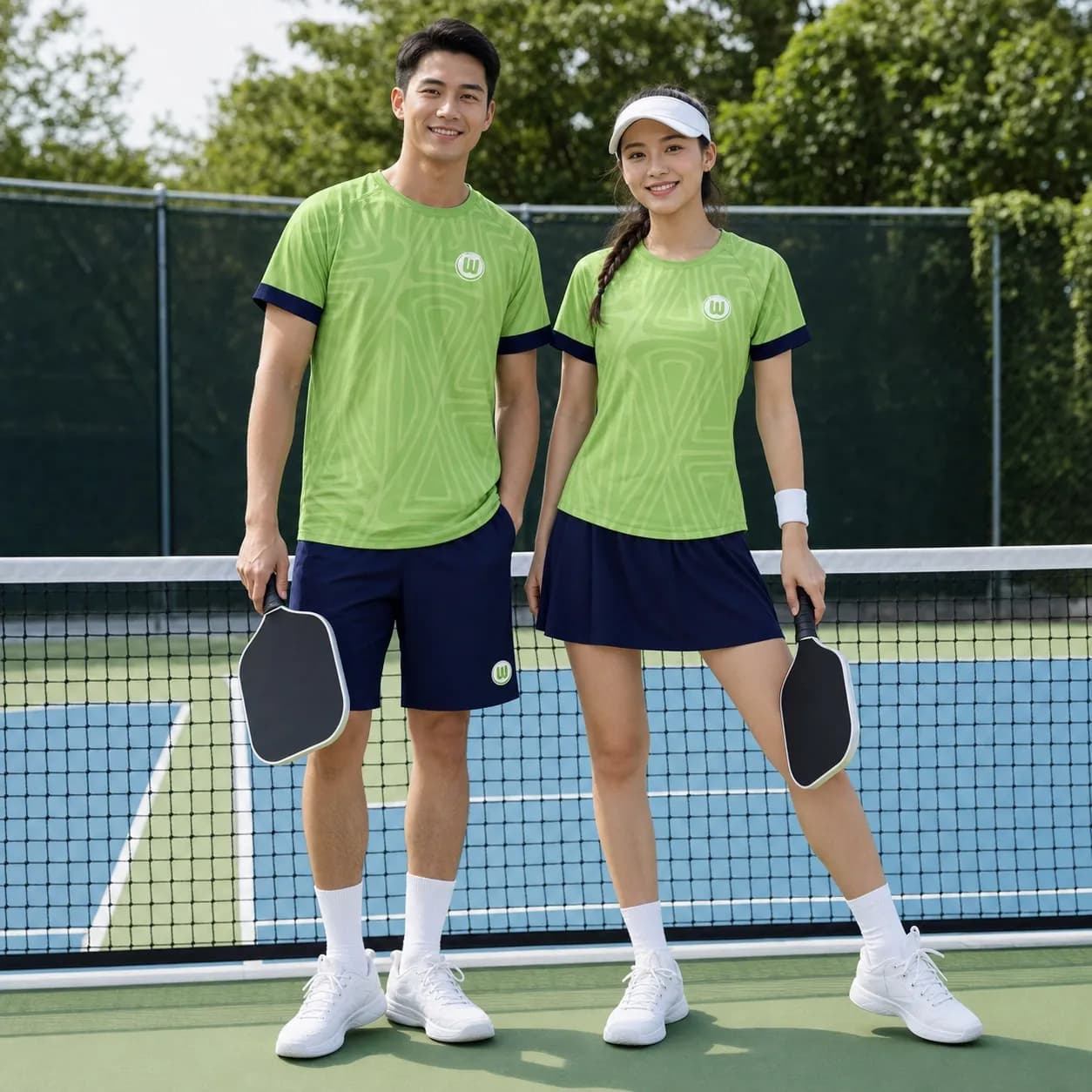 Bộ Quần Áo Pickleball Nam Nữ X24-PB-692 Xanh lá phối xanh navy trắng – Tuyển chọn X24Sport