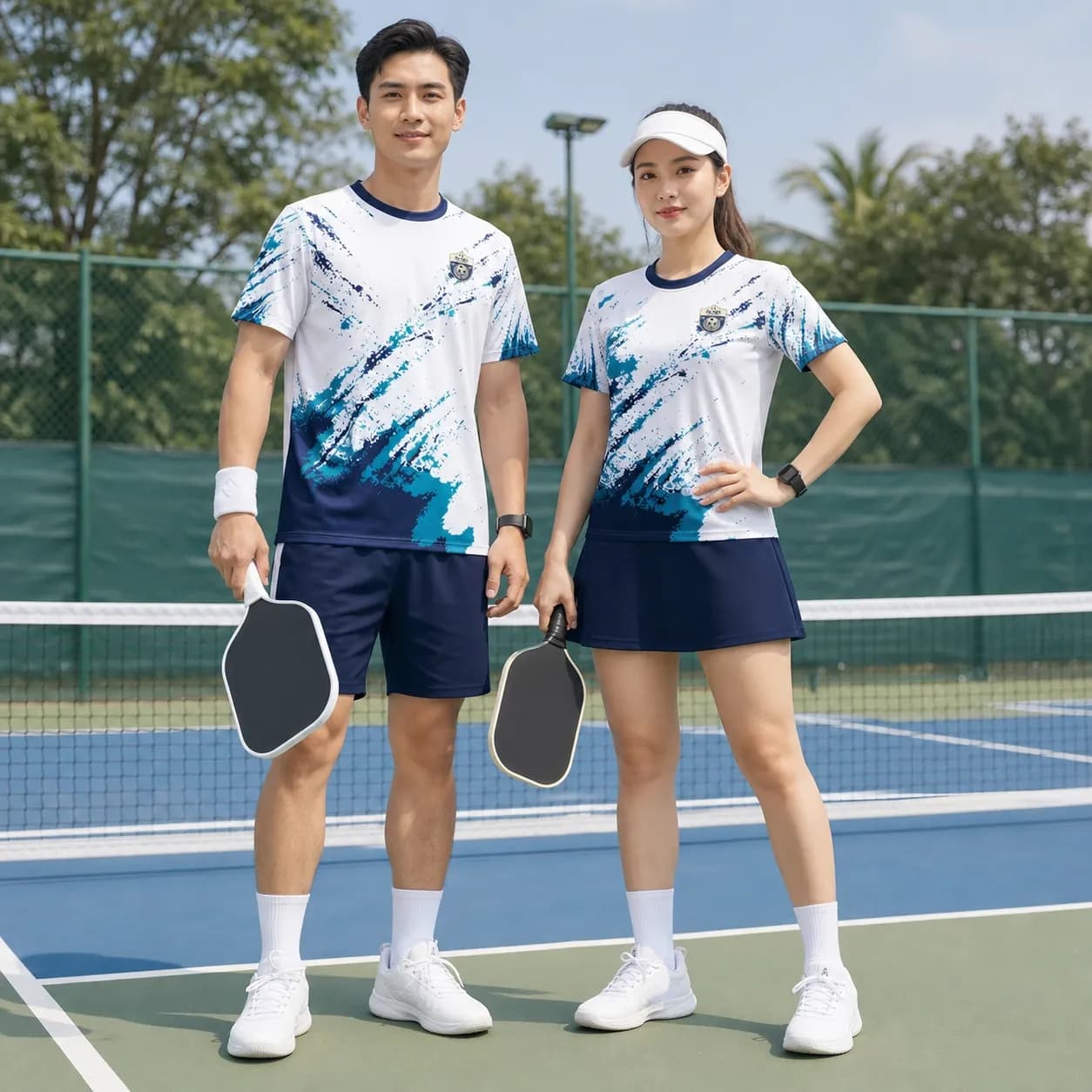 Bộ Quần Áo Pickleball Nam Nữ X24-PB-693 Trắng phối xanh dương navy teal – Tuyển chọn X24Sport