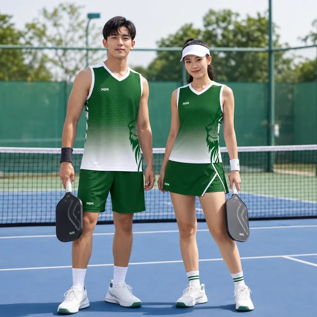 Bộ Quần Áo Pickleball Nam Nữ X24-PB-695 Xanh ve chai phối trắng – Tuyển chọn X24Sport