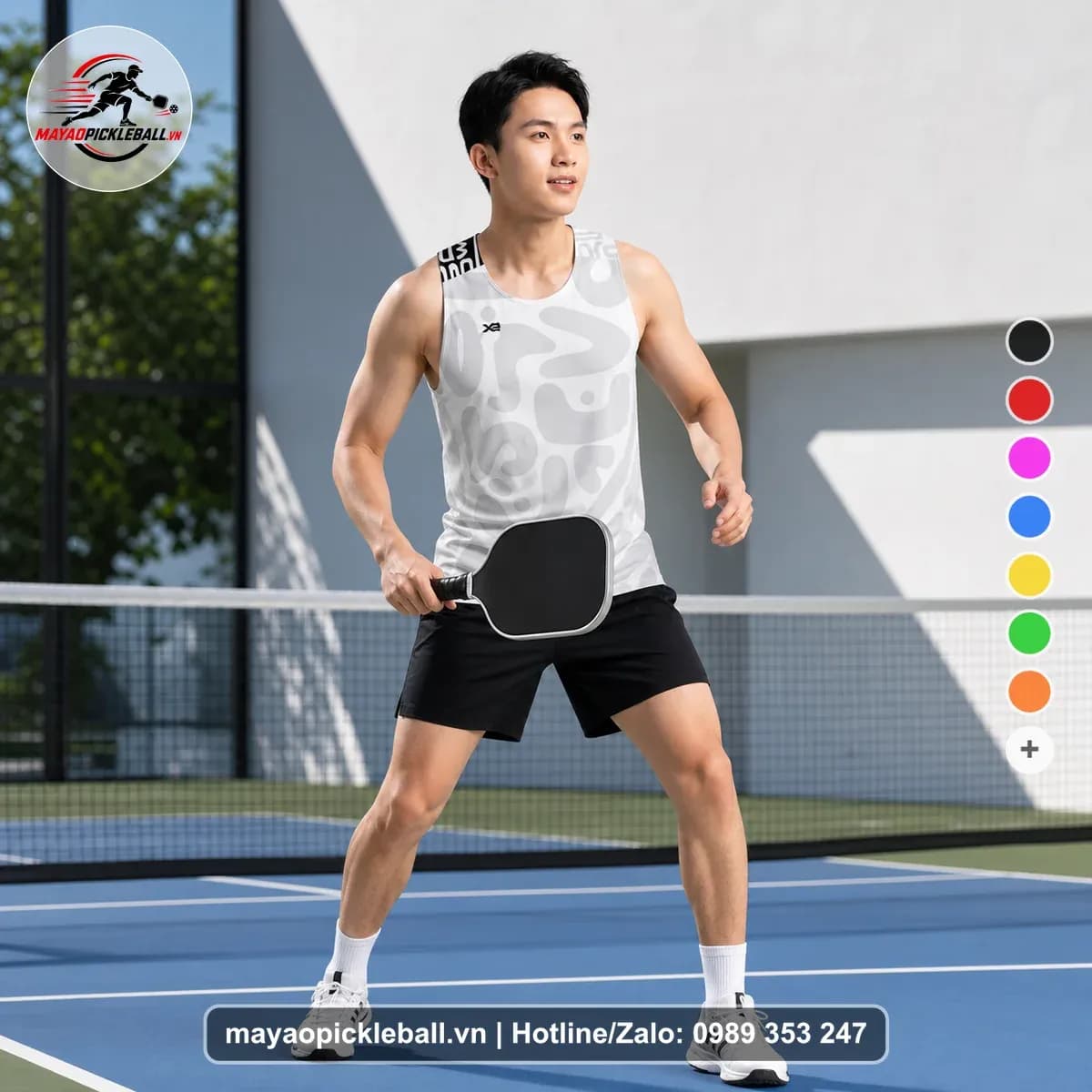 Bộ Quần Áo Pickleball X24-PB-094 Trắng Xám Nhạt Đen Năng Động