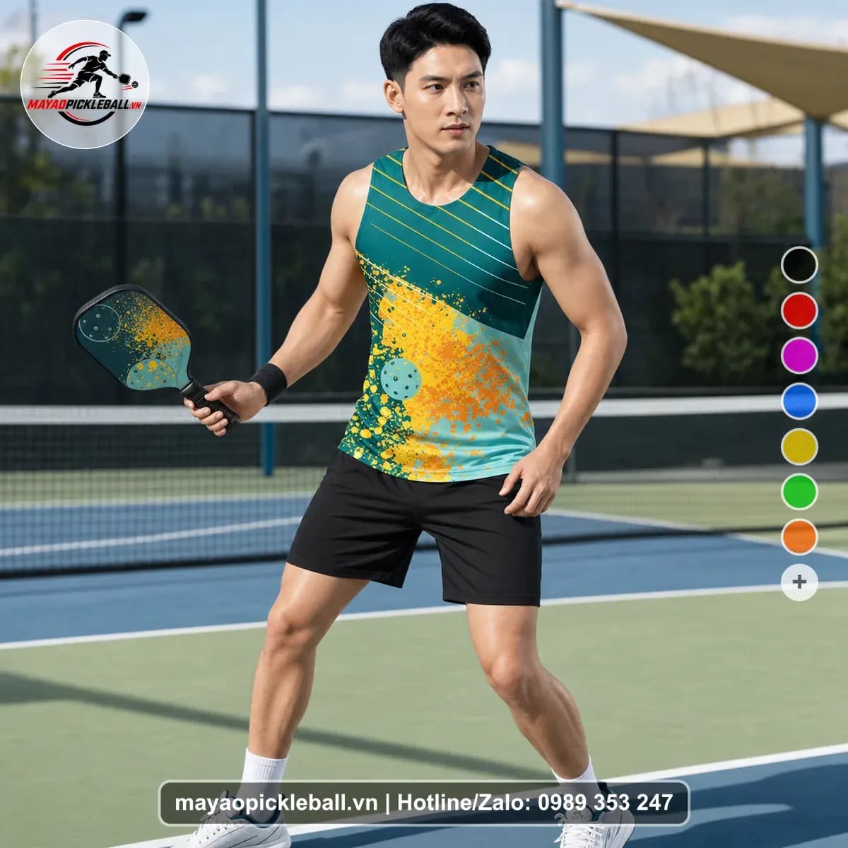 Bộ Quần Áo Pickleball X24-PB-097 Xanh Xanh Ve Chai Vàng Năng Động