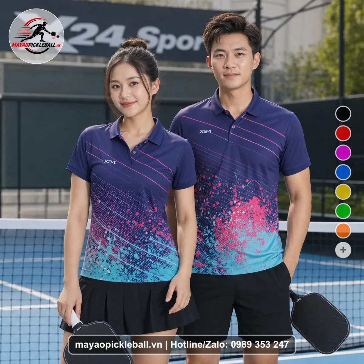 Bộ Quần Áo Pickleball X24-PB-098 Tím Tím Navy Xanh Cyan Năng Động