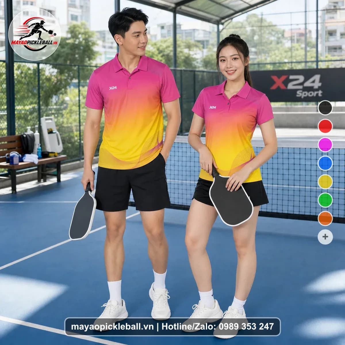 Bộ Quần Áo Pickleball X24-PB-135 Hồng Vàng