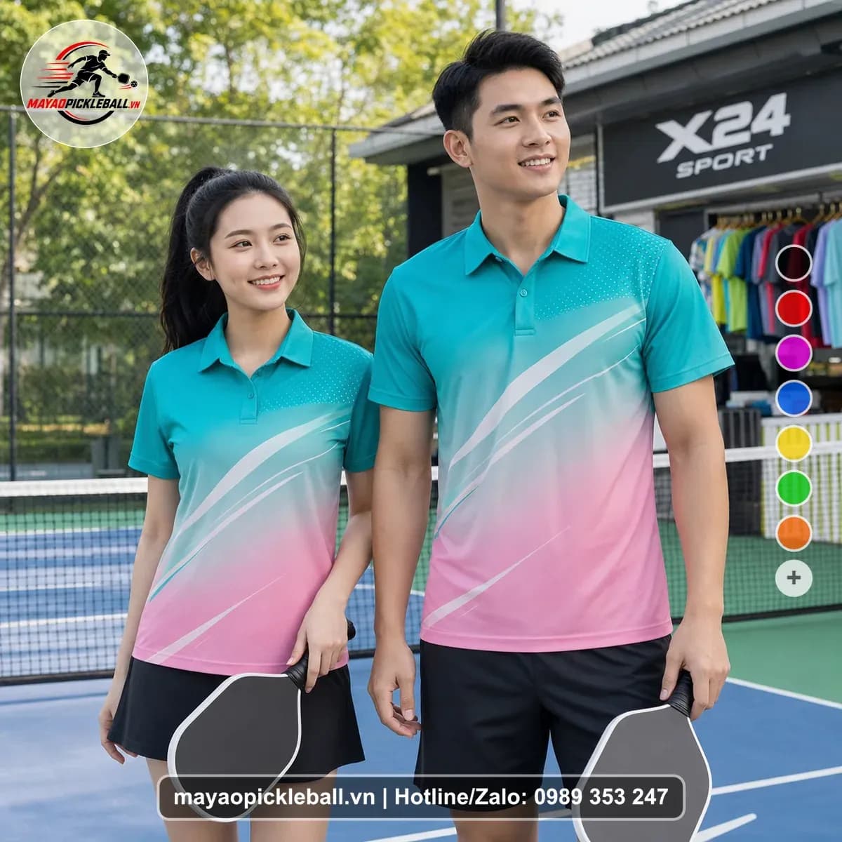 Bộ Quần Áo Pickleball X24-PB-226 Hồng Xanh Ngọc Xanh