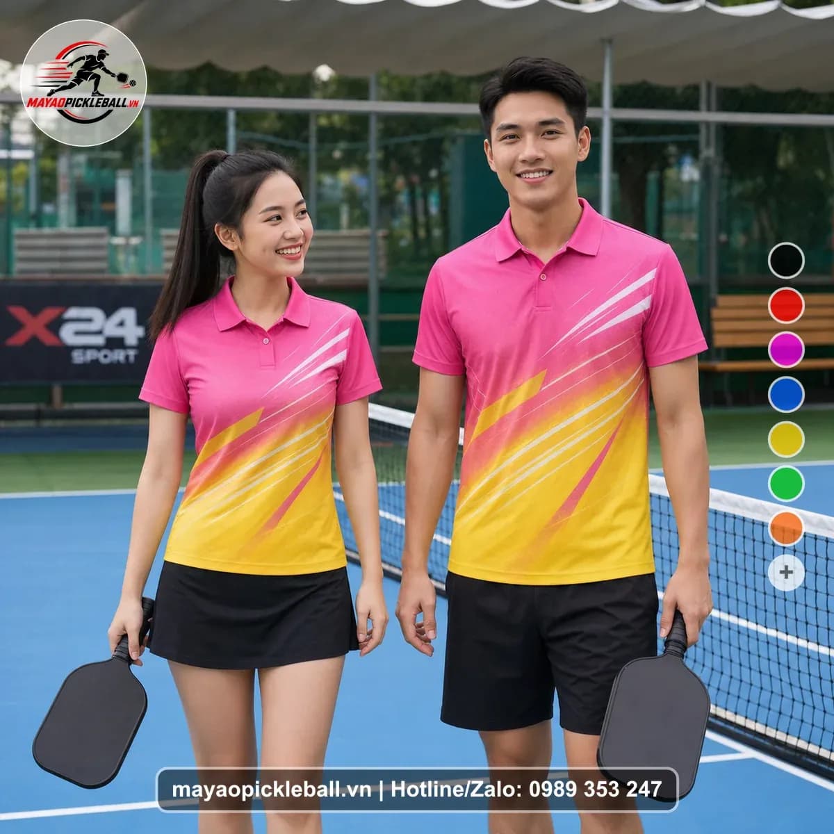 Bộ Quần Áo Pickleball X24-PB-229 Hồng Vàng