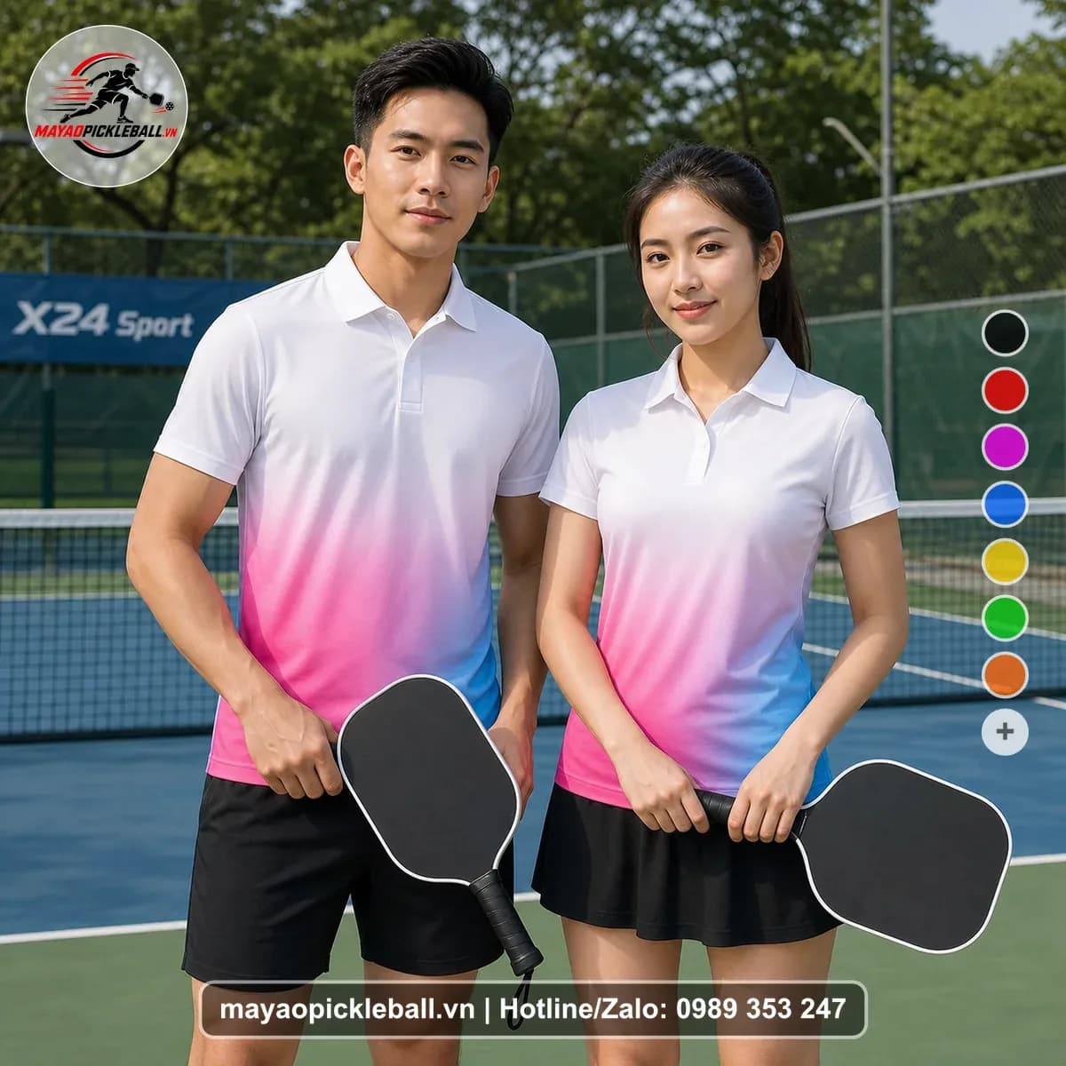 Bộ Quần Áo Pickleball X24-PB-486 Hồng Trắng Xanh
