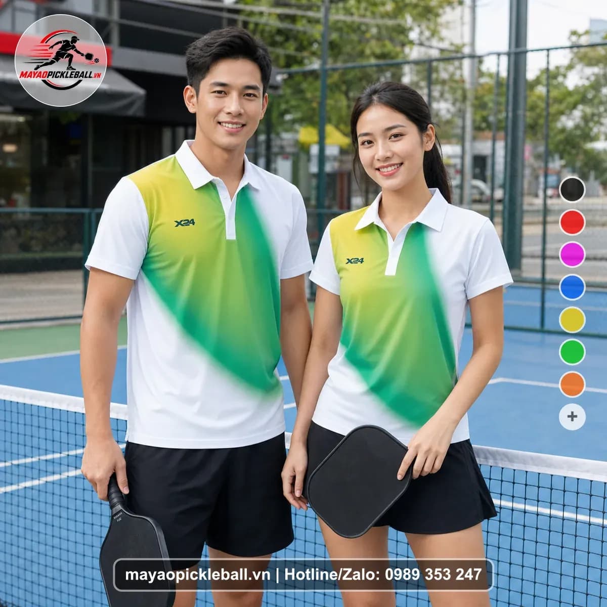 Bộ Quần Áo Pickleball X24-PB-504 Trắng Xanh Két Xanh Lá
