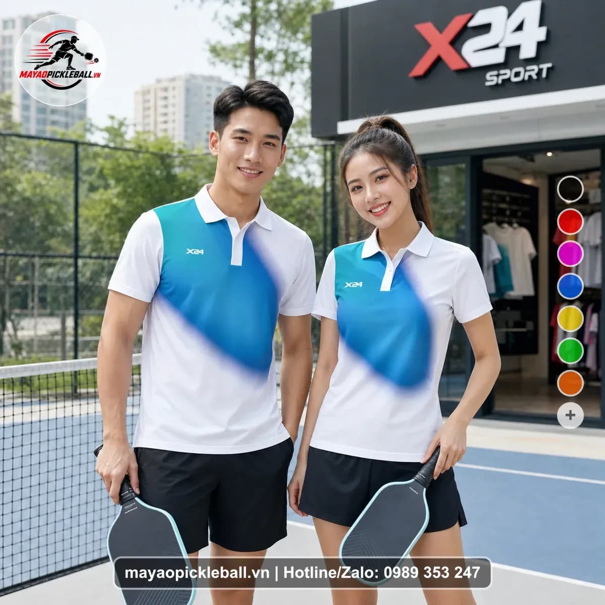 Bộ Quần Áo Pickleball X24-PB-505 Trắng Xanh Bích Xanh Cyan