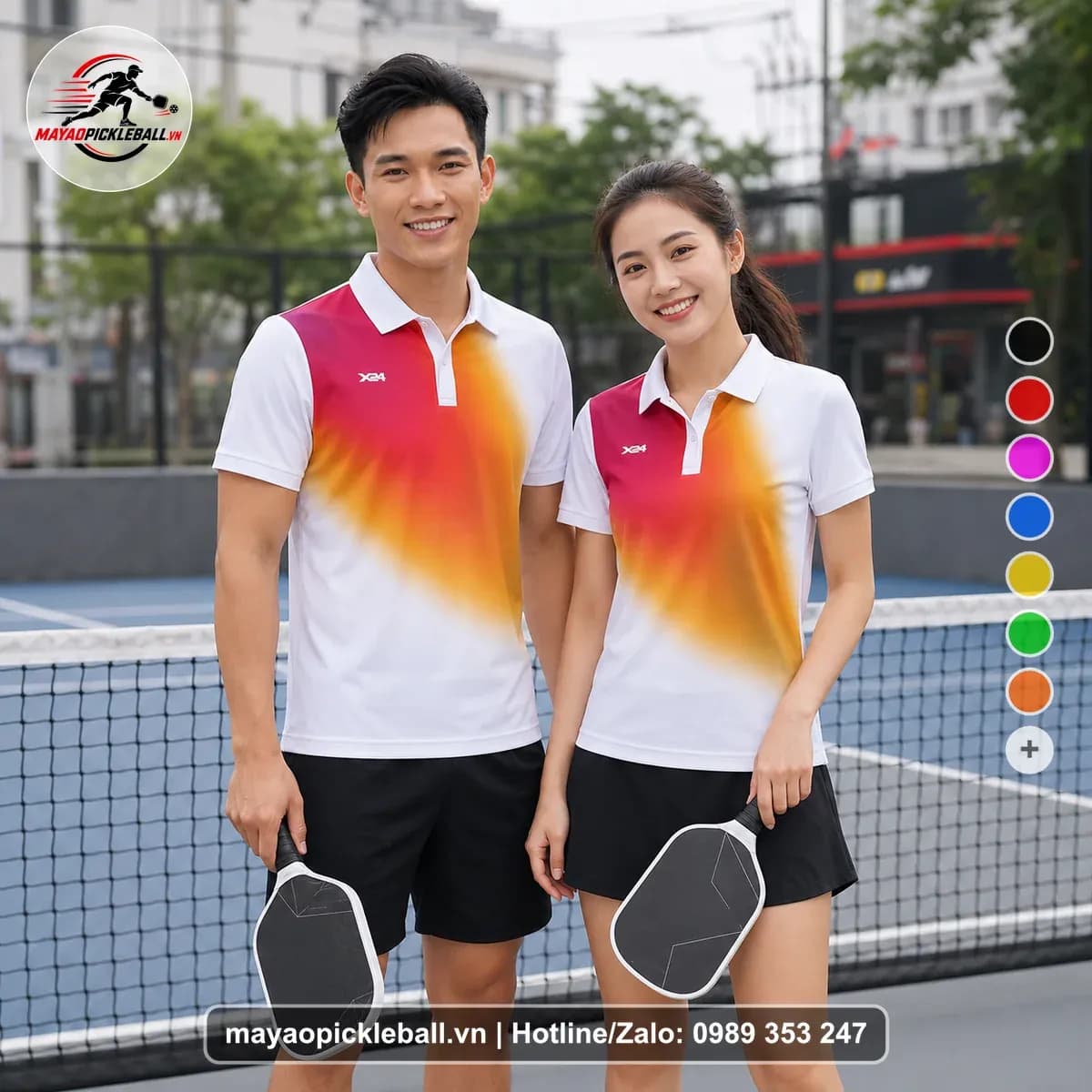Bộ Quần Áo Pickleball X24-PB-506 Trắng Hồng Magenta Cam