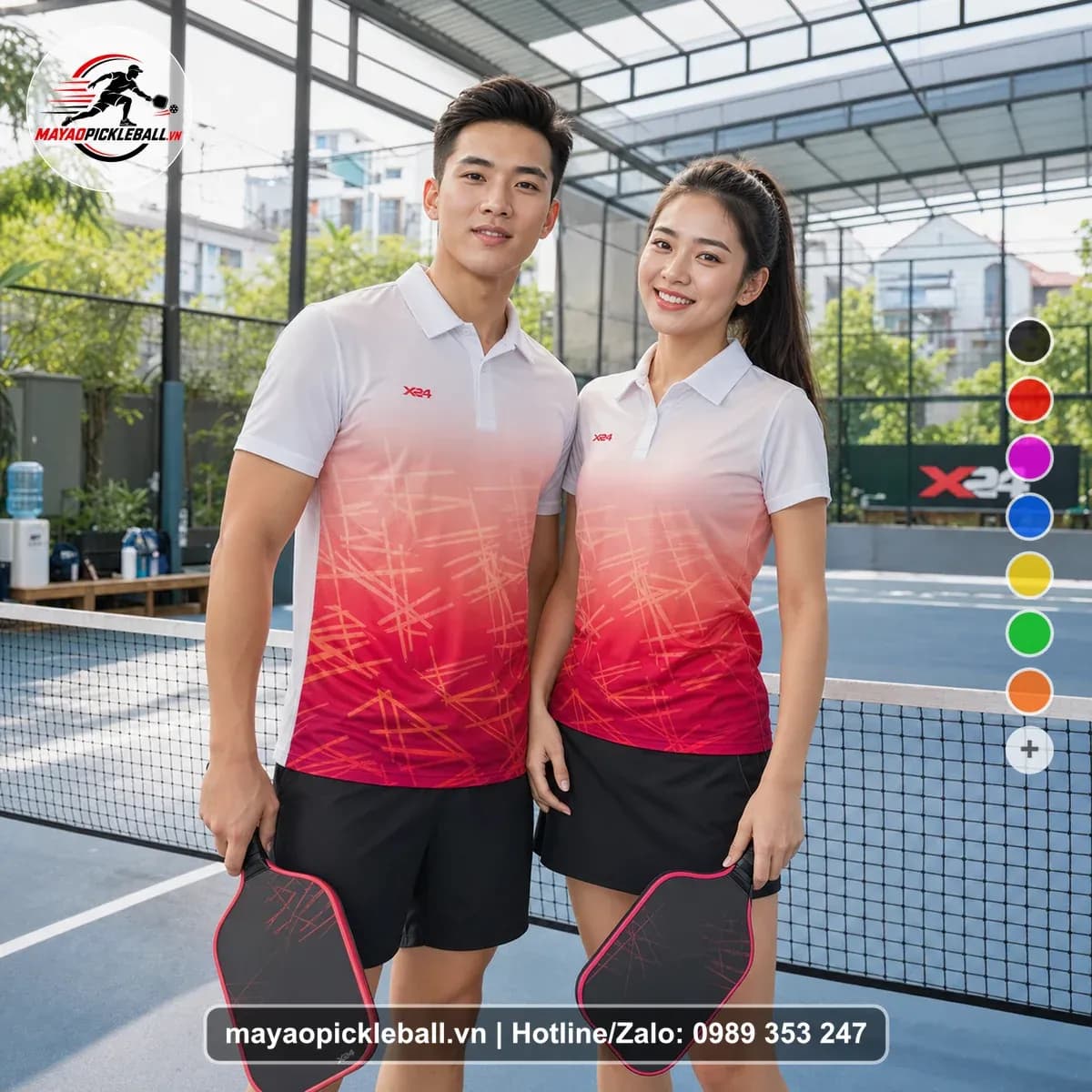 Bộ Quần Áo Pickleball X24-PB-509 Trắng Hồng Nhạt Đỏ
