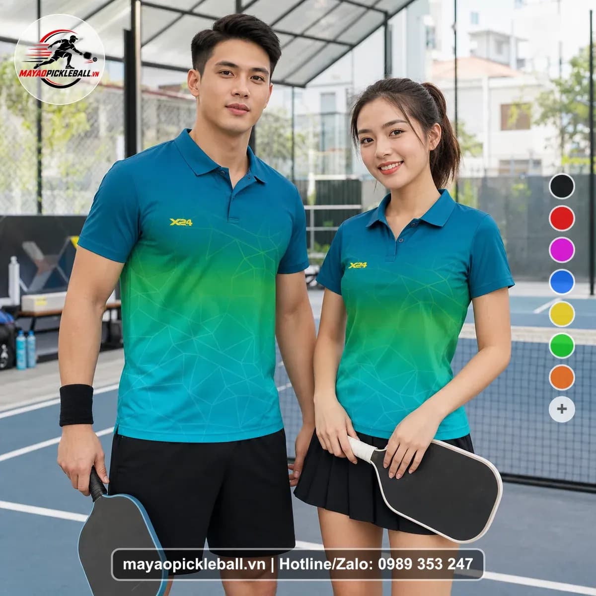 Bộ Quần Áo Pickleball X24-PB-512 Xanh Teal Xanh Lục Xanh Cyan