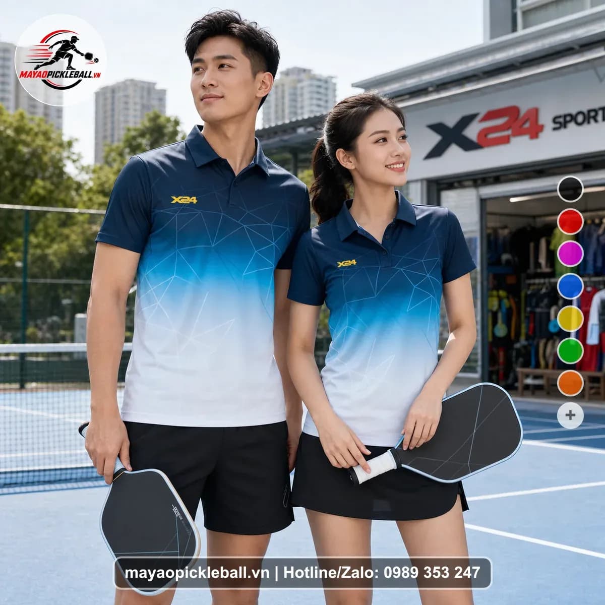 Bộ Quần Áo Pickleball X24-PB-513 Xanh Navy Đậm Xanh Cyan Xanh Da Trời