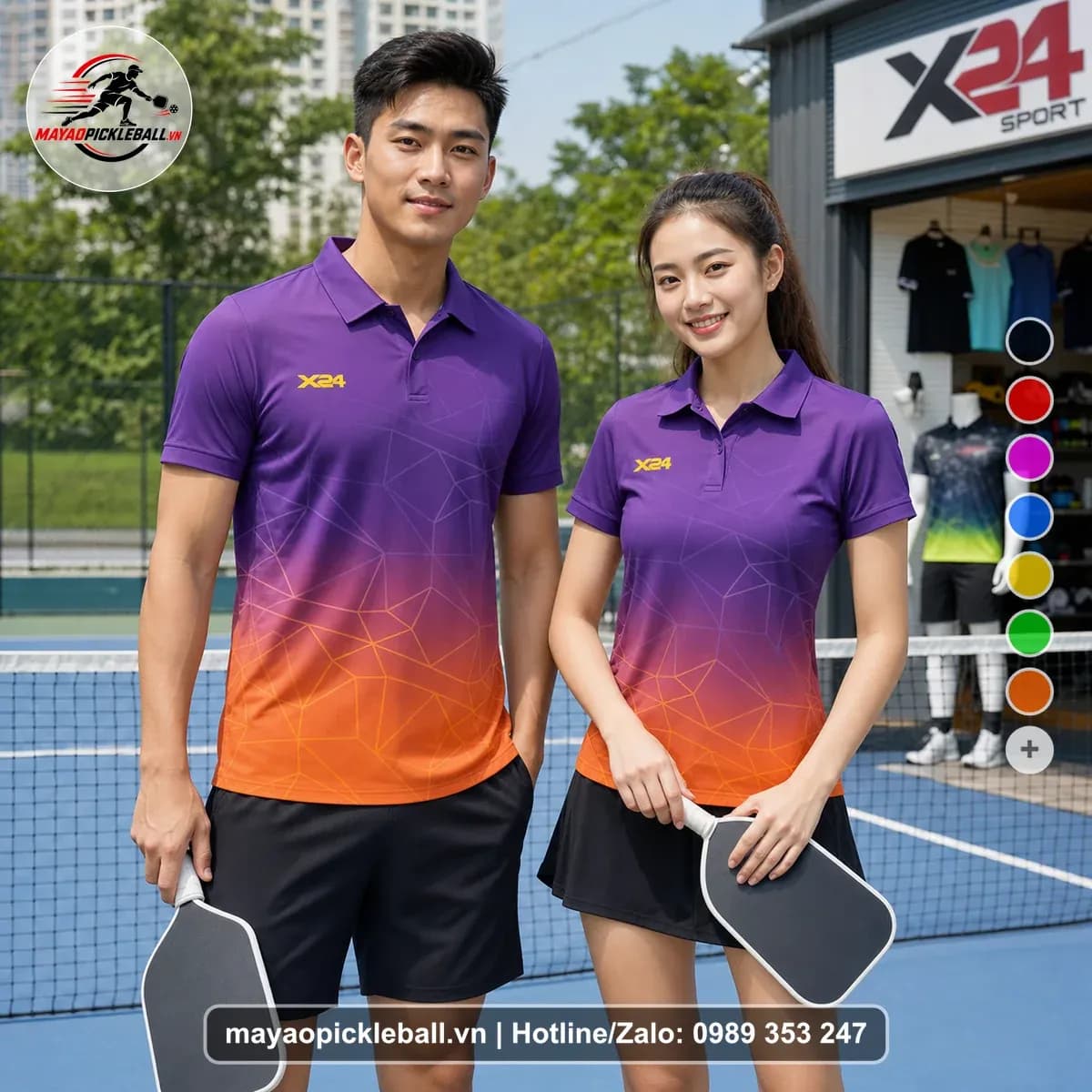 Bộ Quần Áo Pickleball X24-PB-514 Tím Đậm Tím Violet Cam
