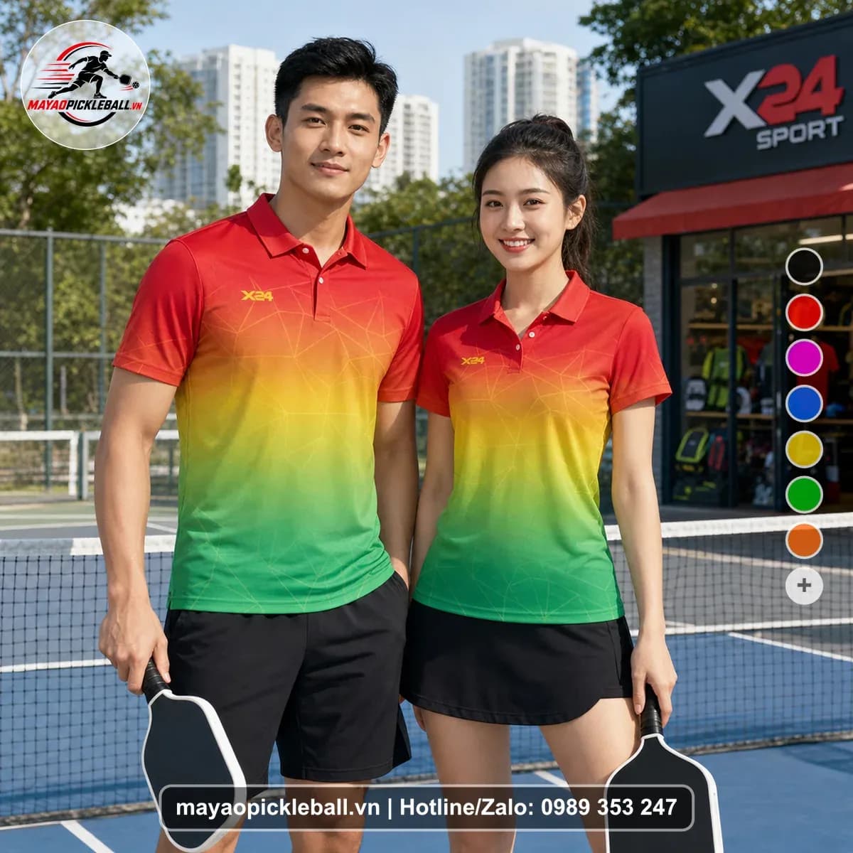 Bộ Quần Áo Pickleball X24-PB-515 Đỏ Vàng Cam