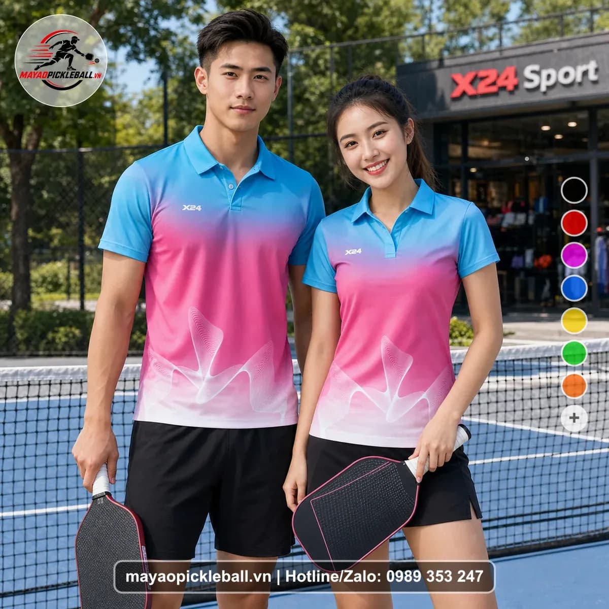 Bộ Quần Áo Pickleball X24-PB-516 Xanh Cyan Hồng Magenta Xanh Tím Nhạt