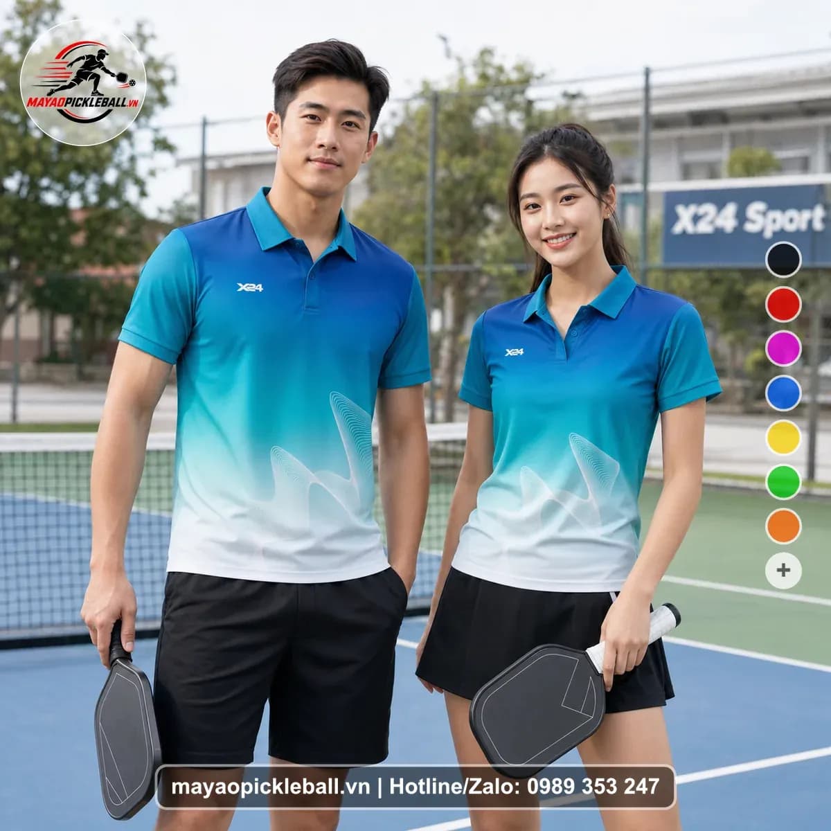Bộ Quần Áo Pickleball X24-PB-517 Xanh Cyan Xanh Teal Xanh Duong Dam