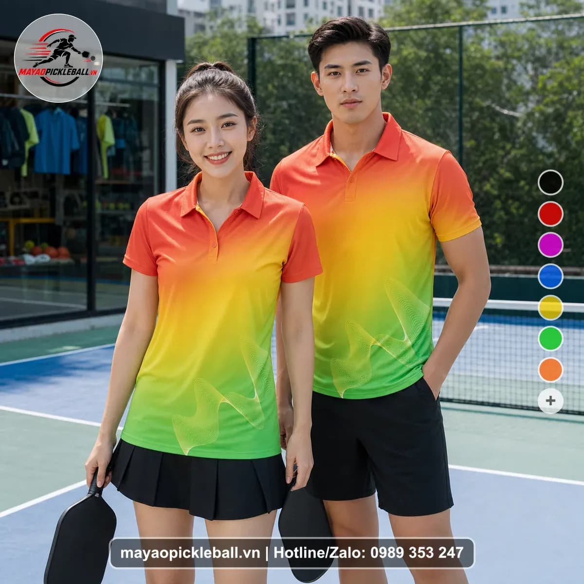 Bộ Quần Áo Pickleball X24-PB-518 Đỏ Cam Vàng Xanh Lá