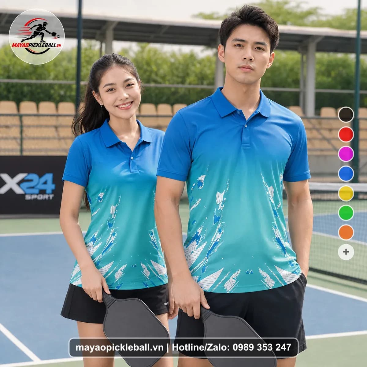 Bộ Quần Áo Pickleball X24-PB-520 Xanh Dương Xanh Teal Xanh Aqua
