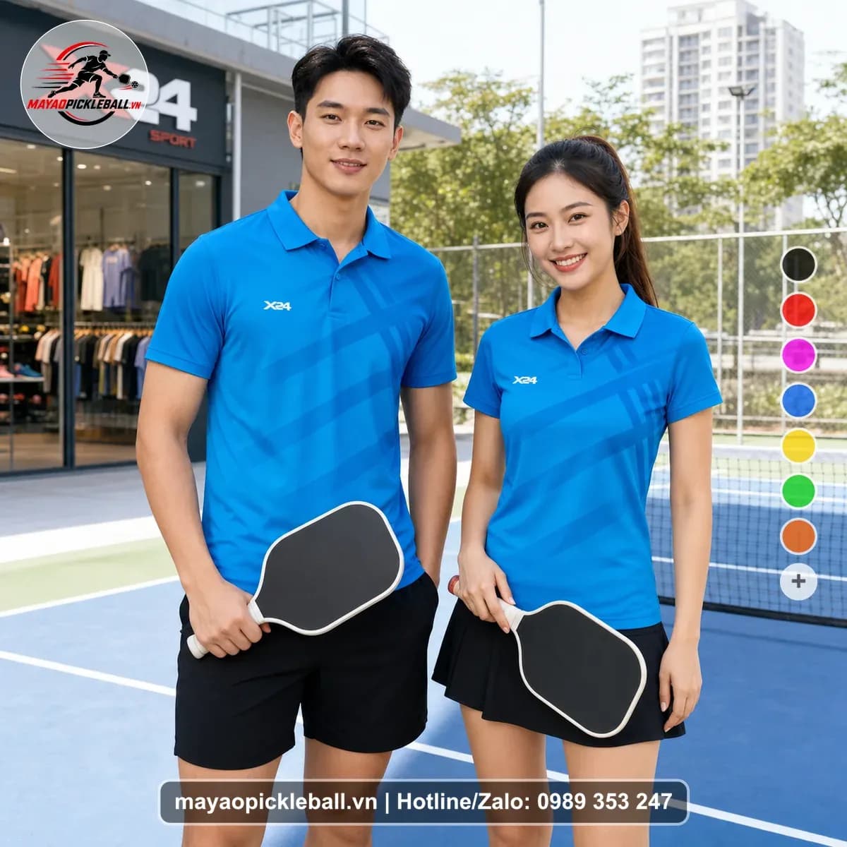 Bộ Quần Áo Pickleball X24-PB-524 Xanh Ya Xanh Cyan Xanh Đậm
