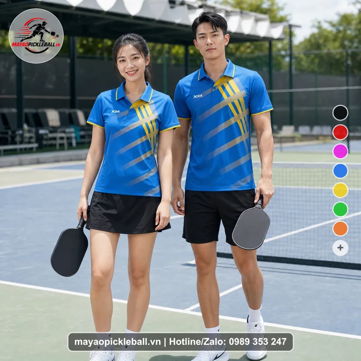 Bộ Quần Áo Pickleball X24-PB-525 Xanh Bích Vàng Xám