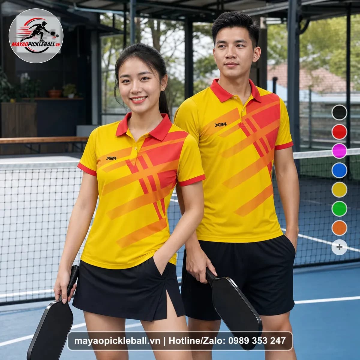 Bộ Quần Áo Pickleball X24-PB-526 Vàng Đỏ Cam