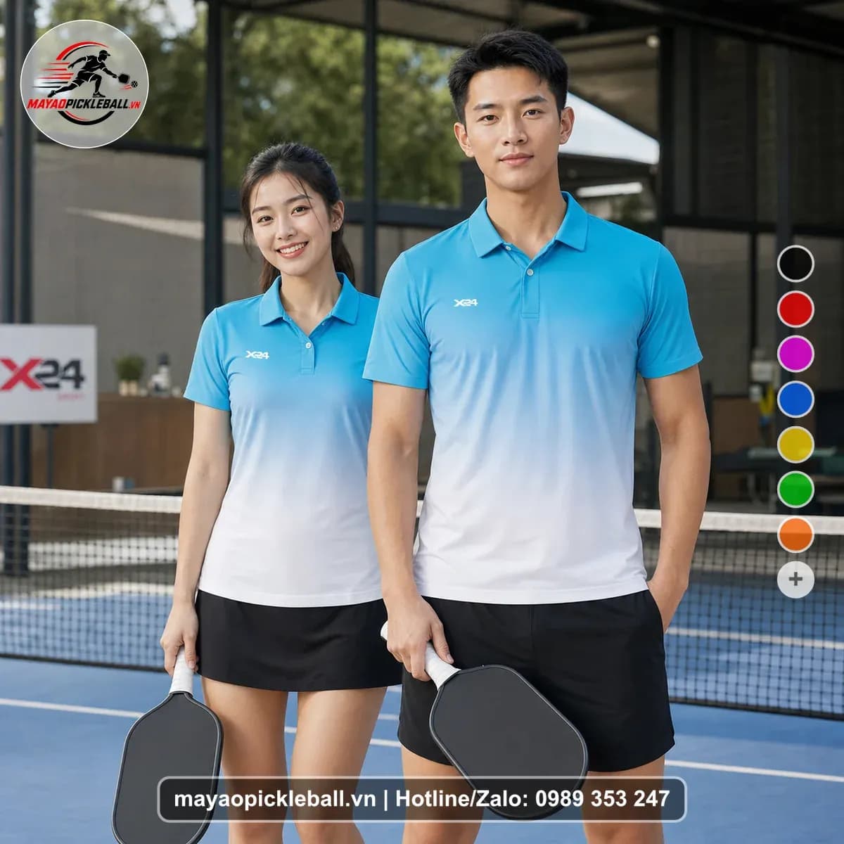 Bộ Quần Áo Pickleball X24-PB-528 Trắng Xanh Cyan Xanh Da Trời