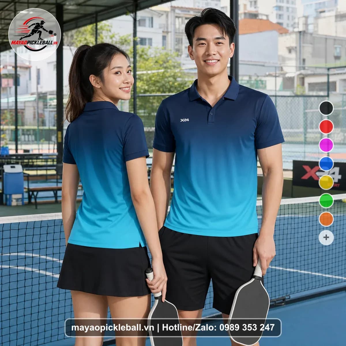 Bộ Quần Áo Pickleball X24-PB-529 Tím Than Xanh Teal Xanh Cyan