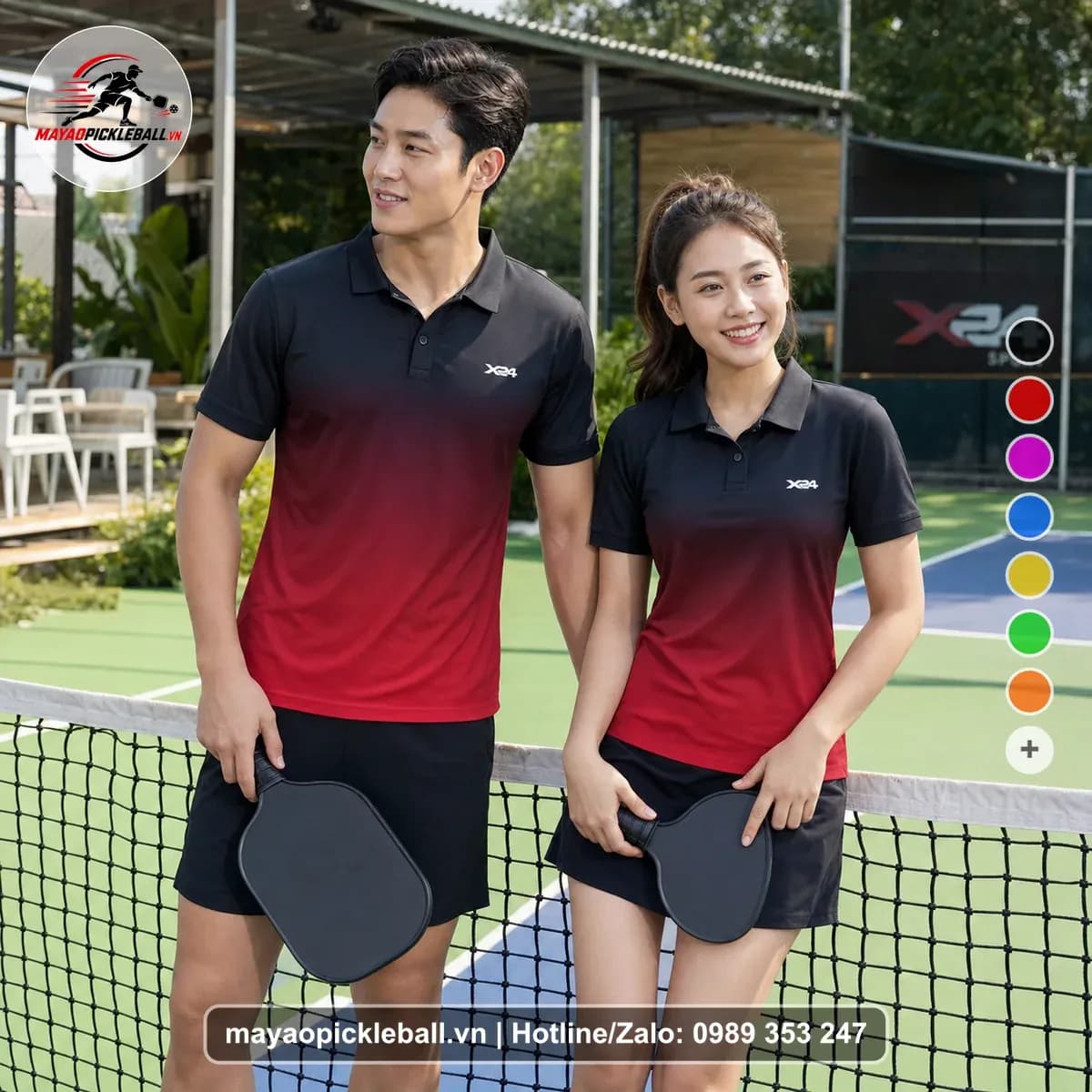 Bộ Quần Áo Pickleball X24-PB-530 Đen Đỏ Burgundy Đỏ Ruby