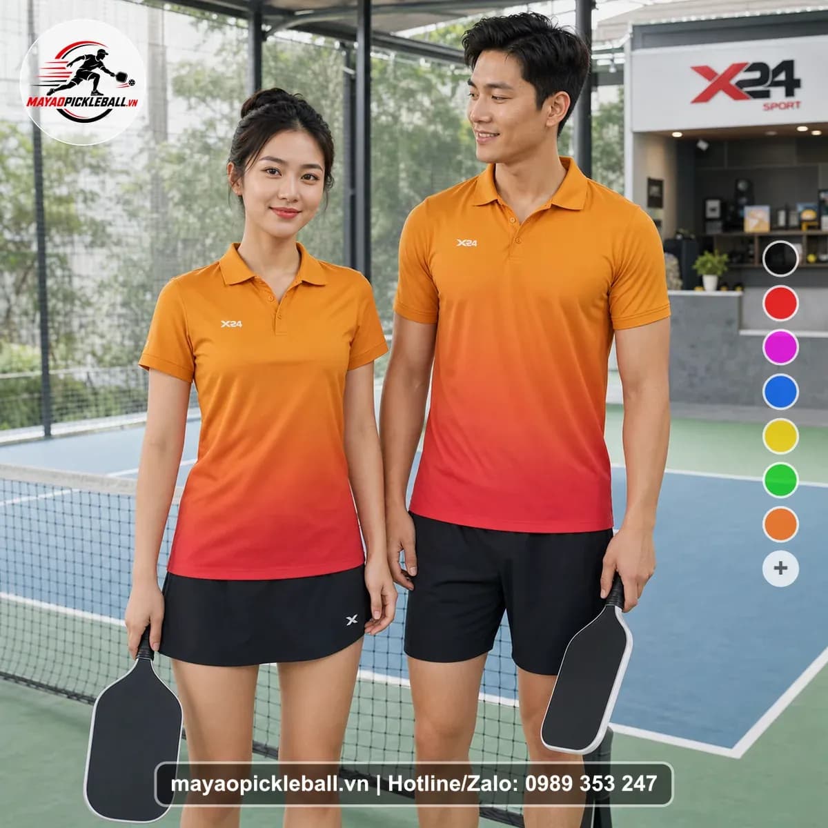 Bộ Quần Áo Pickleball X24-PB-531 Cam Đỏ Hồng Đỏ