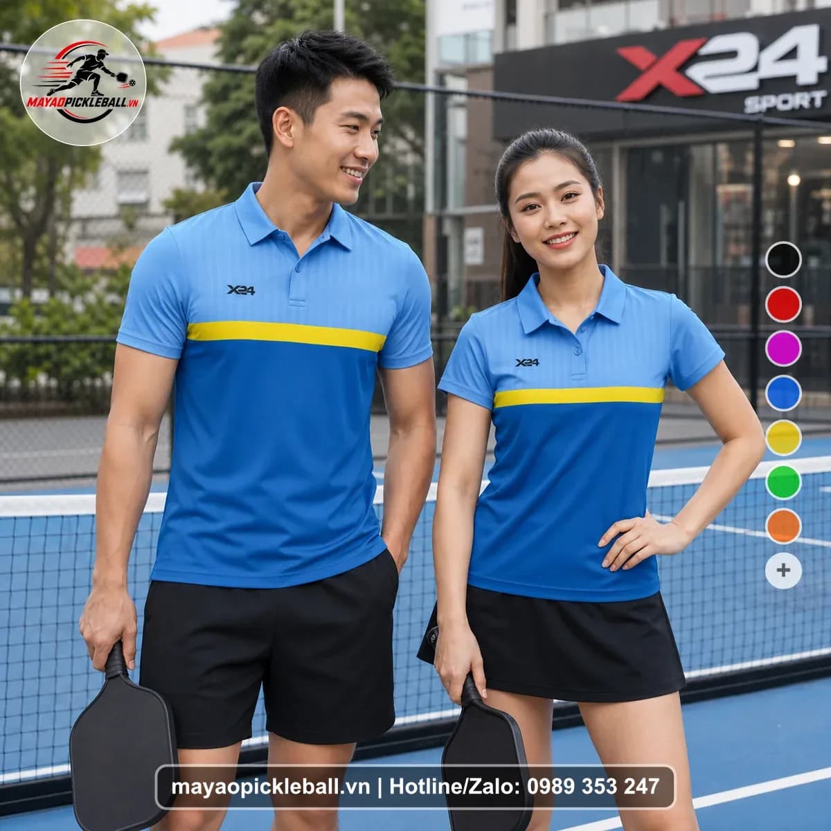 Bộ Quần Áo Pickleball X24-PB-533 Xanh Bích Xanh Da Trời Vàng