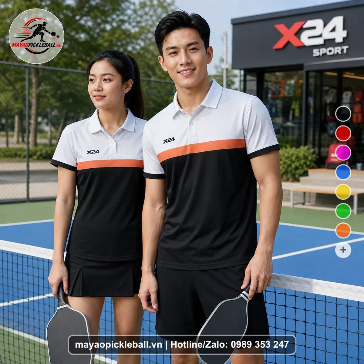 Bộ Quần Áo Pickleball X24-PB-534 Đen Trắng Cam