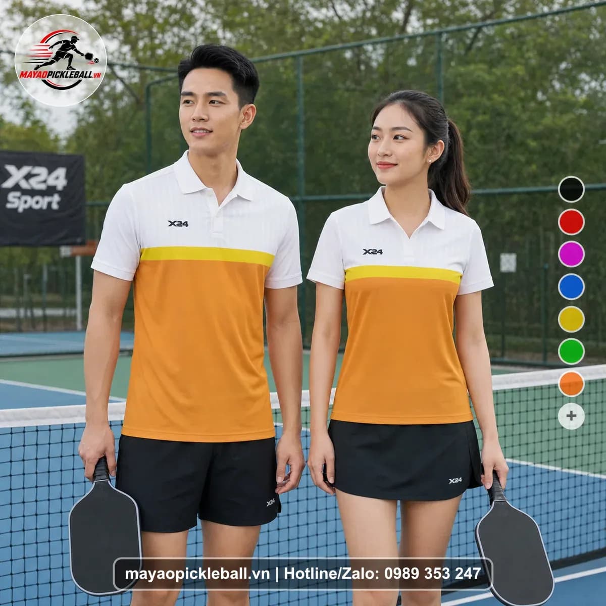 Bộ Quần Áo Pickleball X24-PB-535 Cam Trắng Vàng