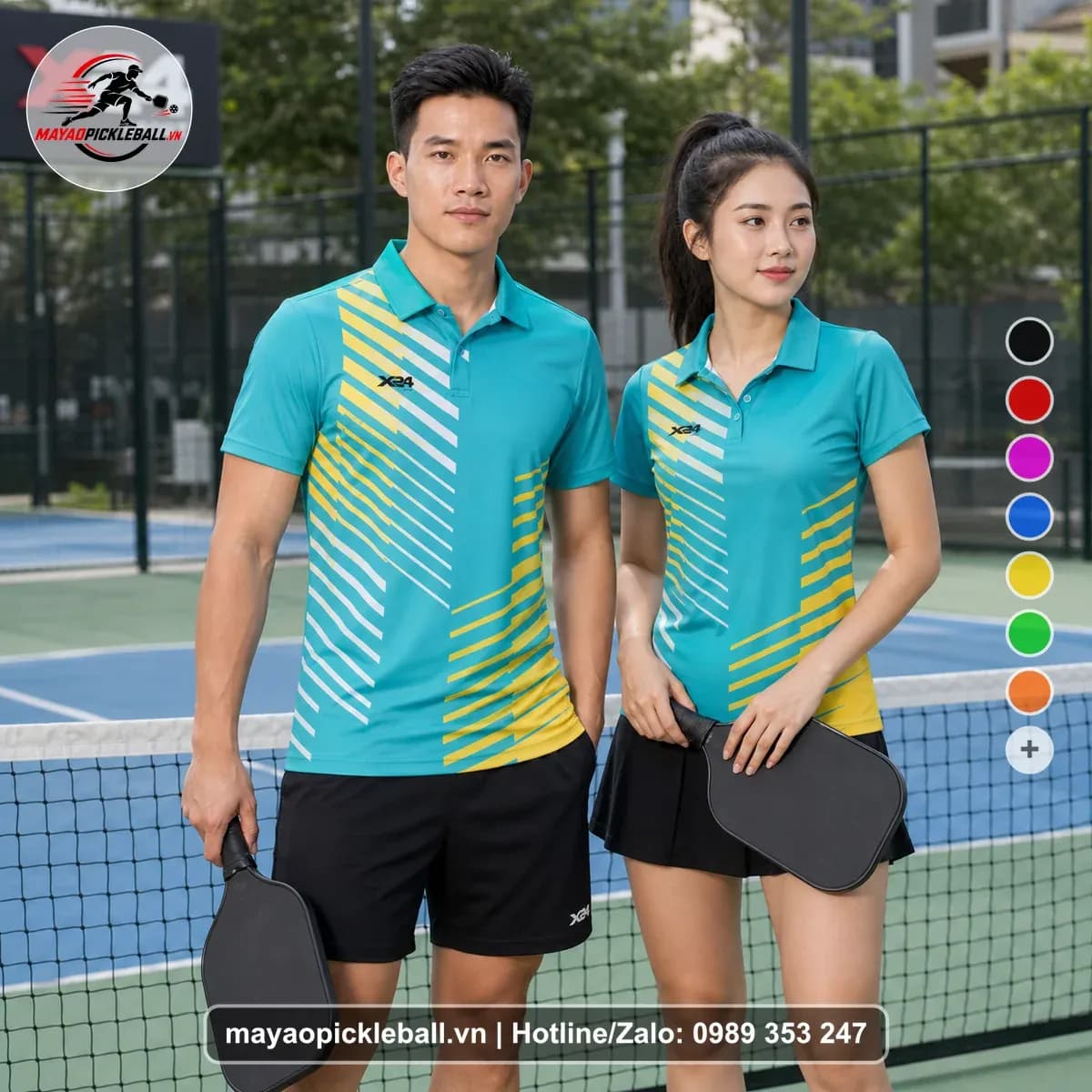 Bộ Quần Áo Pickleball X24-PB-537 Xanh Ngọc Vàng Trắng