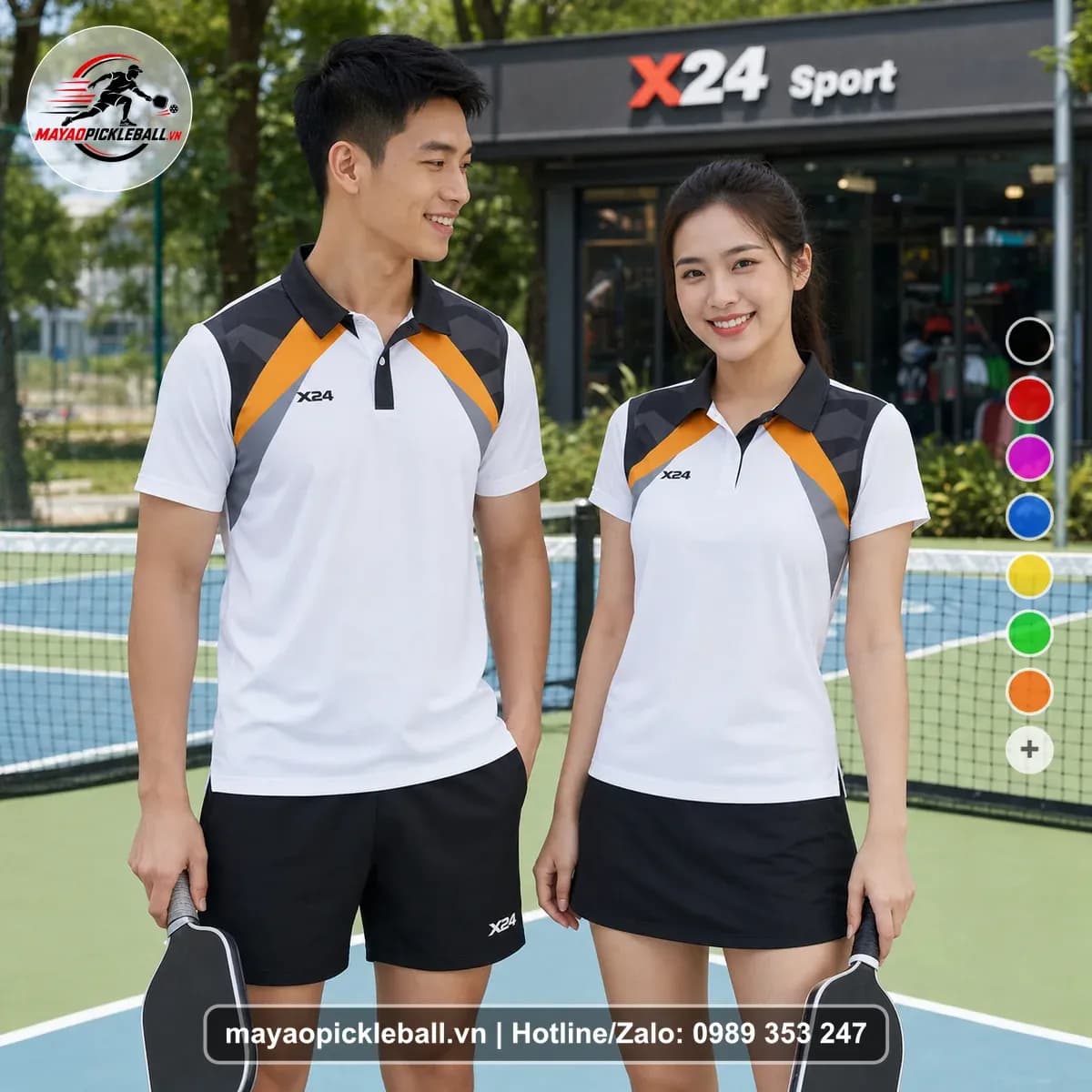 Bộ Quần Áo Pickleball X24-PB-541 Trắng Đen Xám
