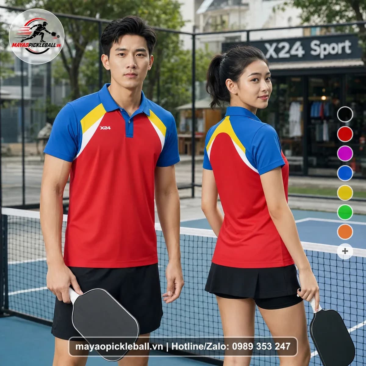 Bộ Quần Áo Pickleball X24-PB-542 Đỏ Xanh Dương Vàng