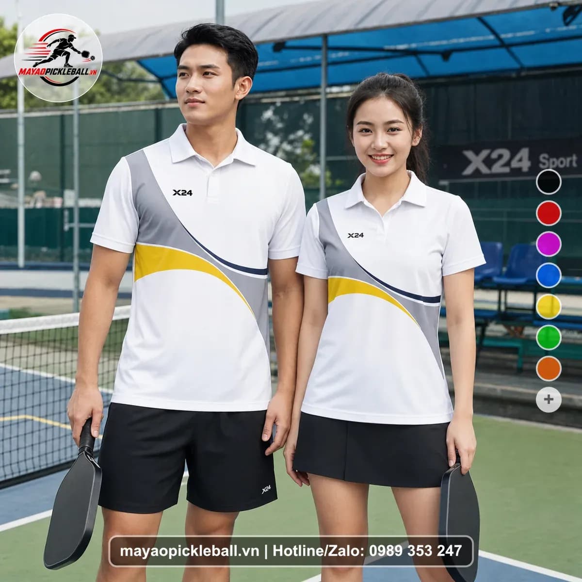 Bộ Quần Áo Pickleball X24-PB-543 Trắng Xám Vàng