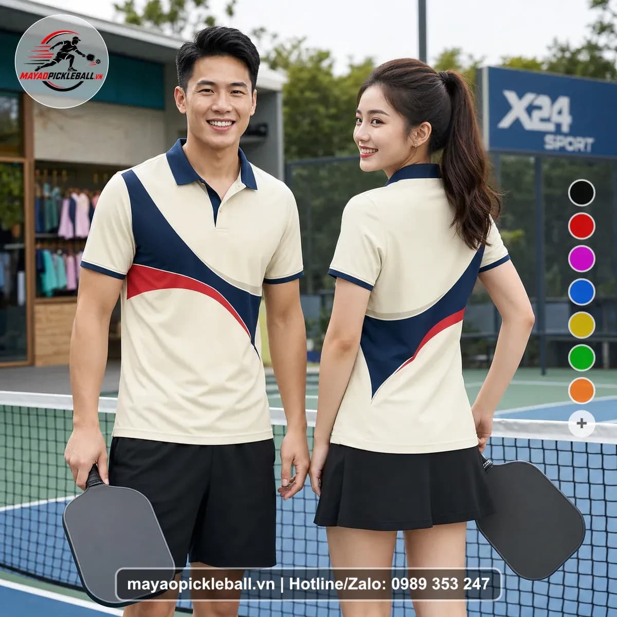 Bộ Quần Áo Pickleball X24-PB-545 Kem Xanh Navy Đỏ