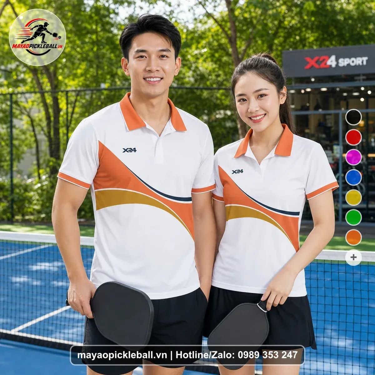 Bộ Quần Áo Pickleball X24-PB-546 Trắng Cam Vàng Olive