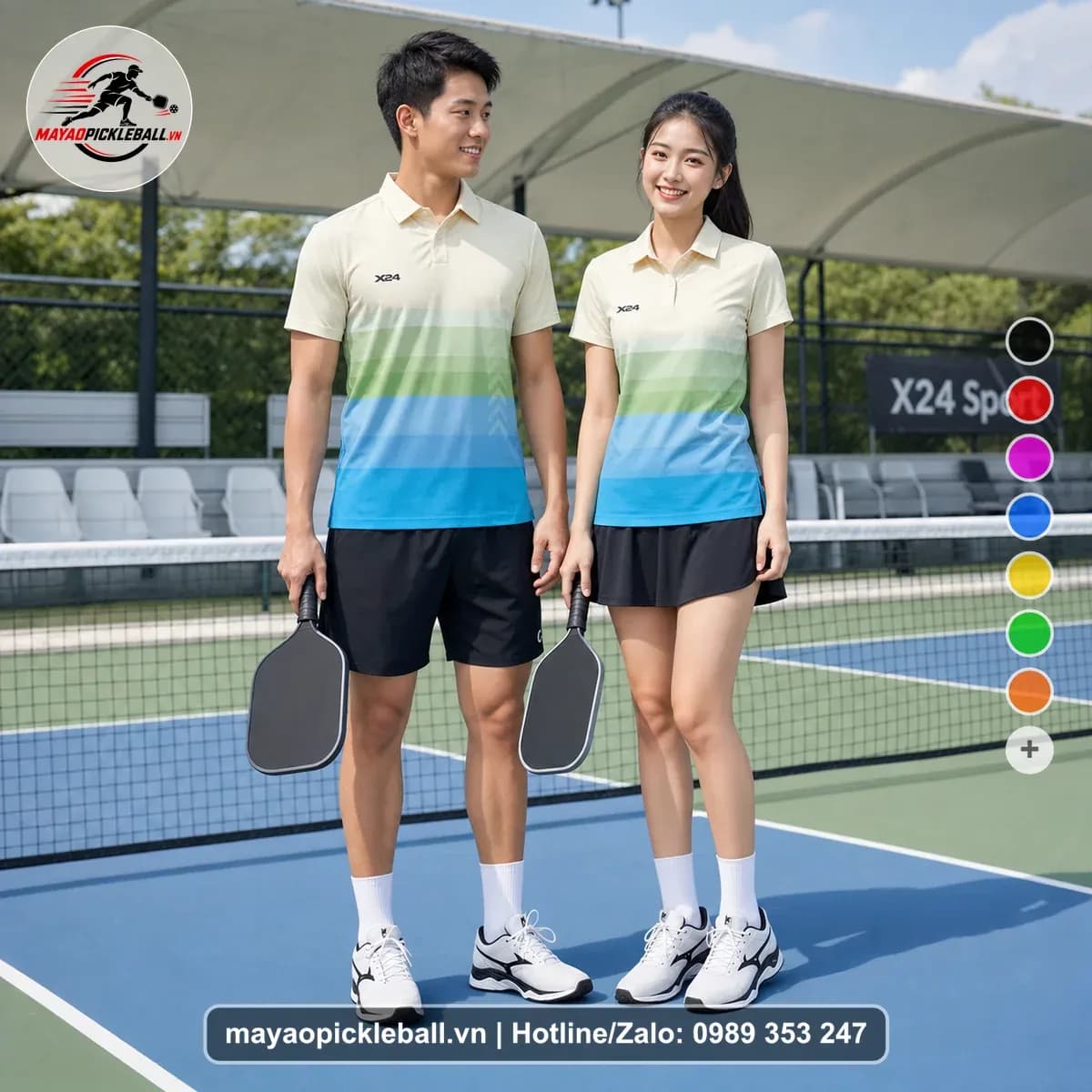 Bộ Quần Áo Pickleball X24-PB-548 Kem Xanh Lá Xanh Cyan