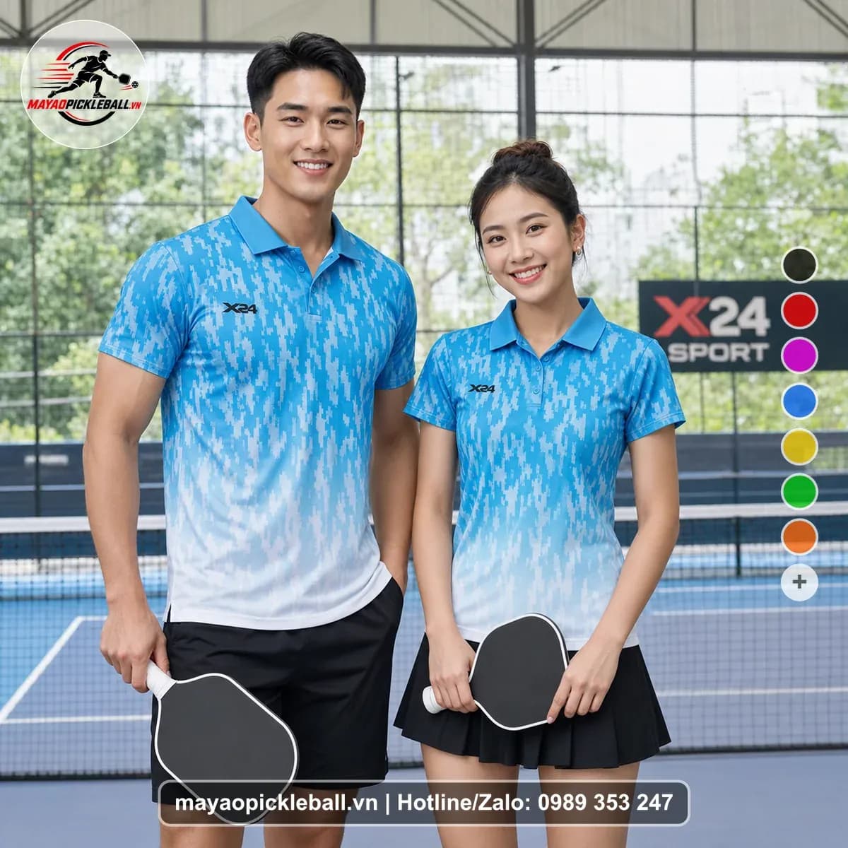 Bộ Quần Áo Pickleball X24-PB-550 Xanh Ya Xanh Ngọc Trắng
