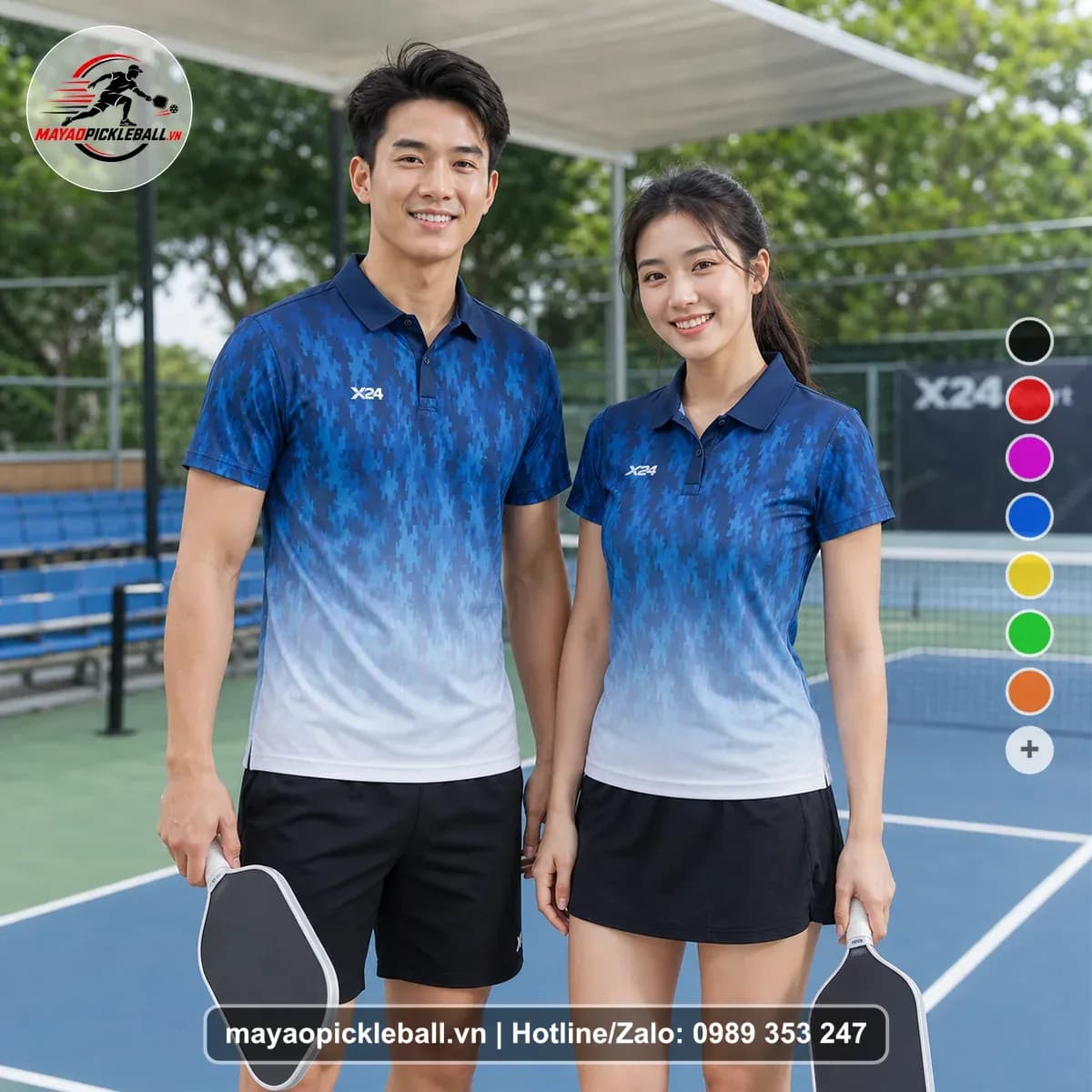 Bộ Quần Áo Pickleball X24-PB-551 Tím Than Xanh Dương Trắng