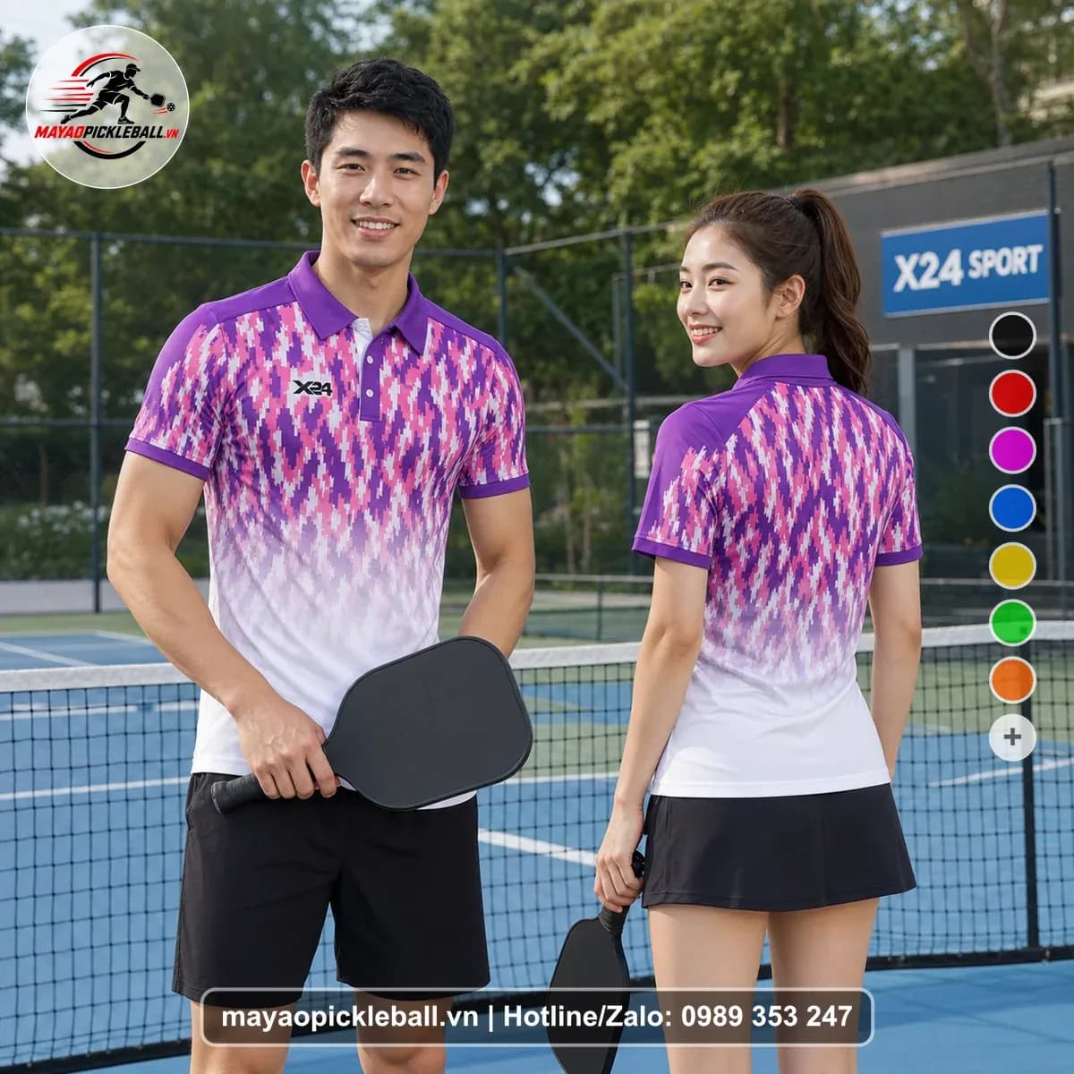 Bộ Quần Áo Pickleball X24-PB-552 Tím Hồng Trắng